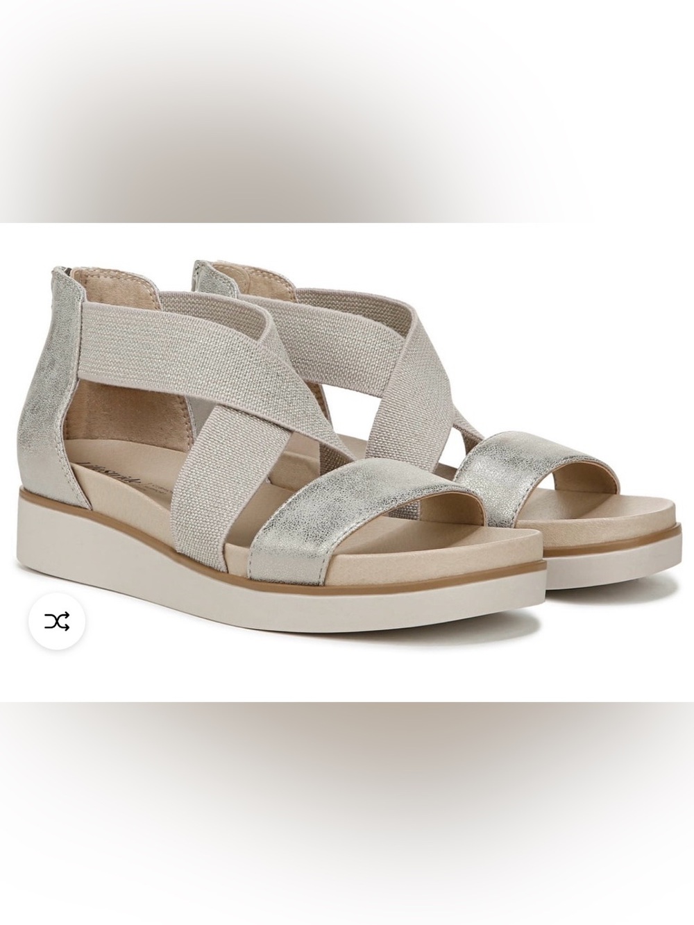 Life Stride Women's Sandal in Taupe and Metallic Silver